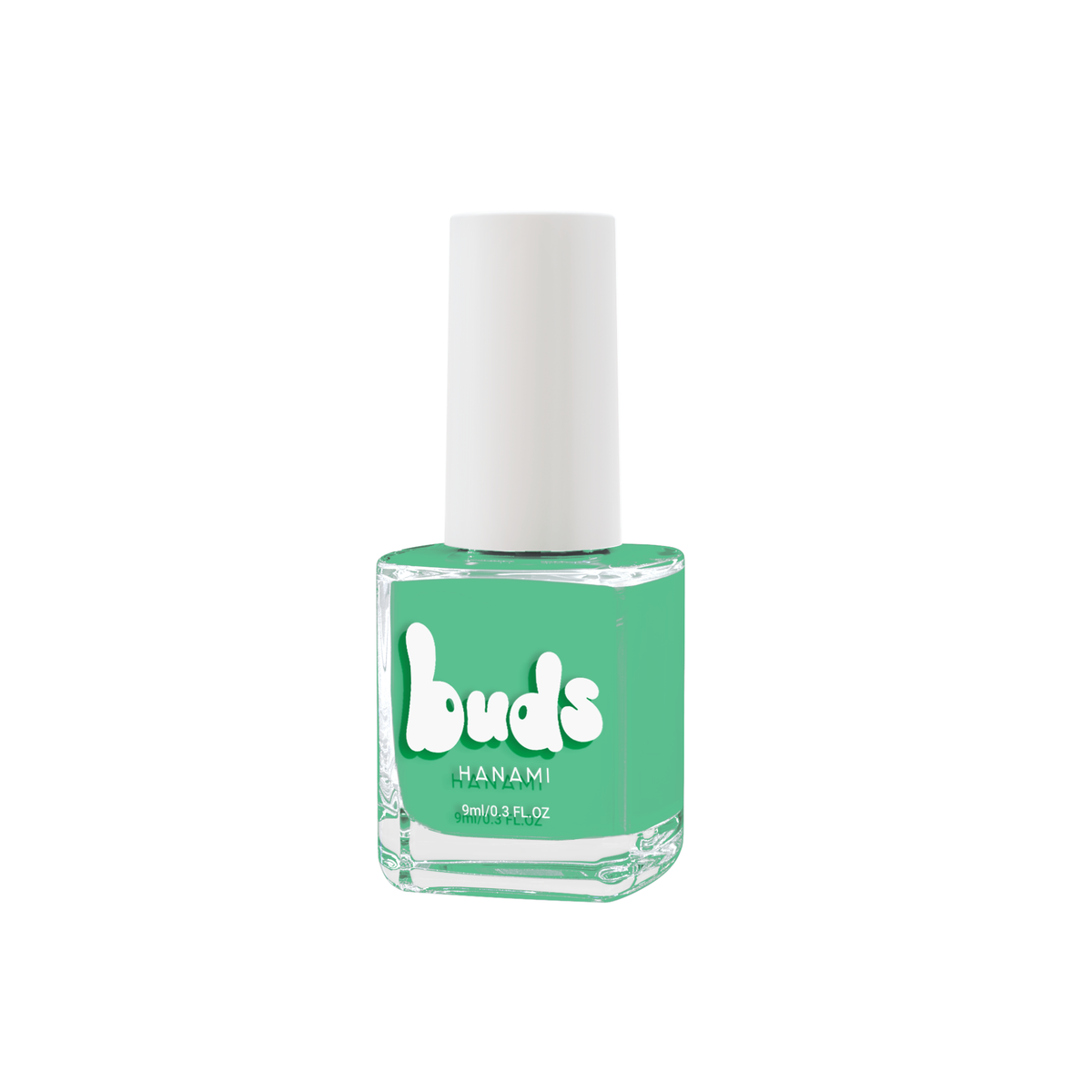 Lizard green Buds kids nail polish bottle on a white background