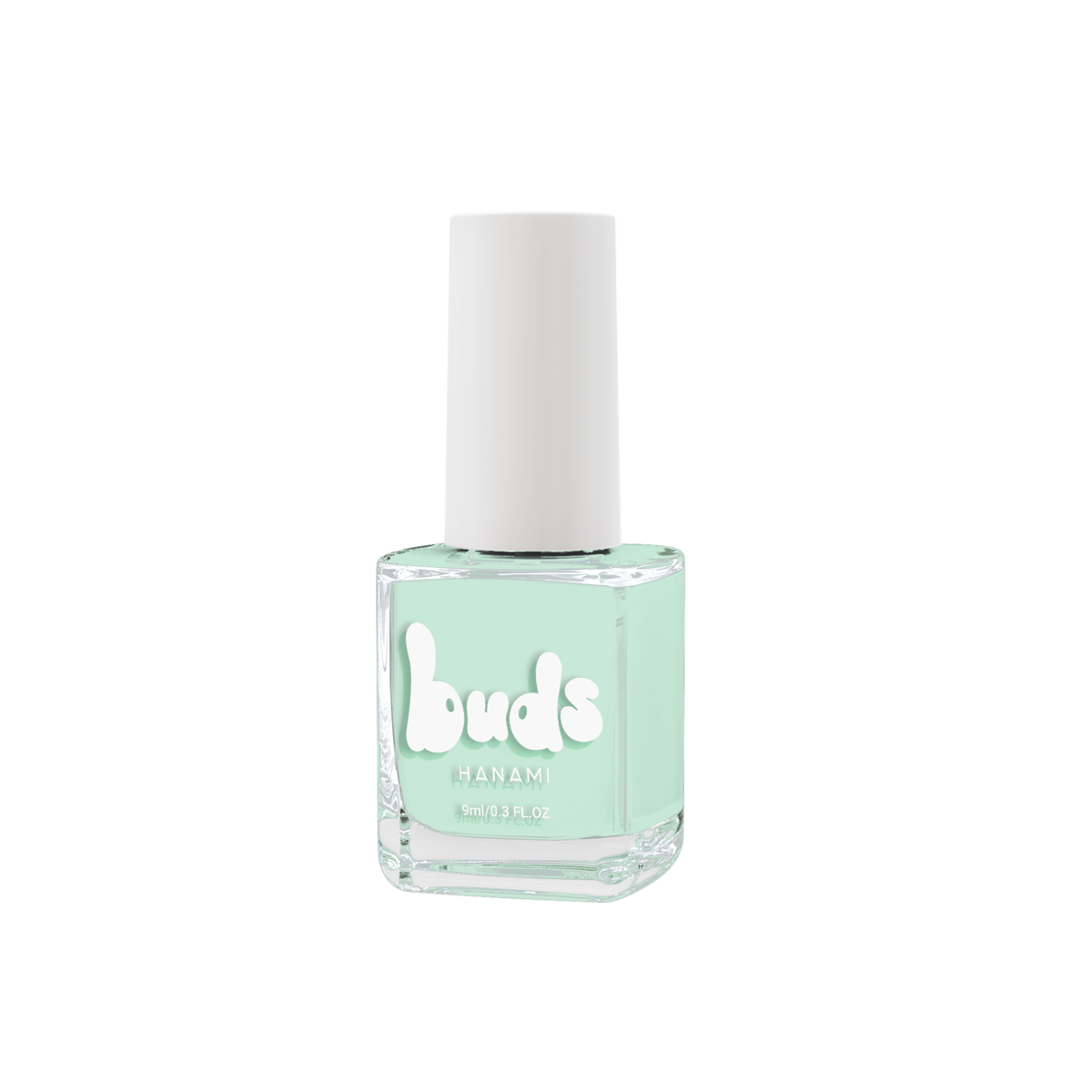 Minty pastel mint green Buds kids nail polish bottle