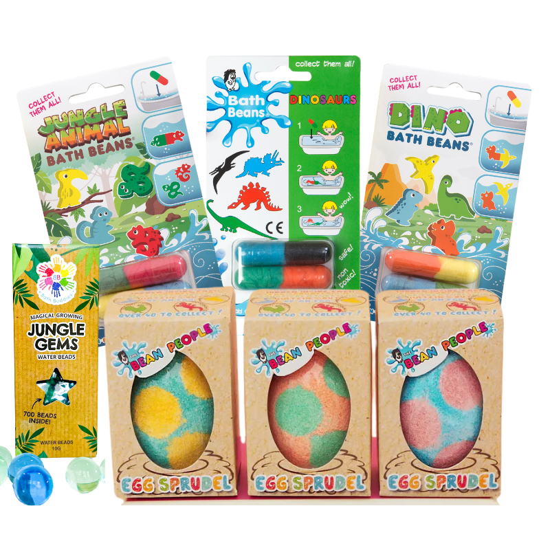 Dino Adventure Pack bundle of dinosaur bath toys and bath bombs